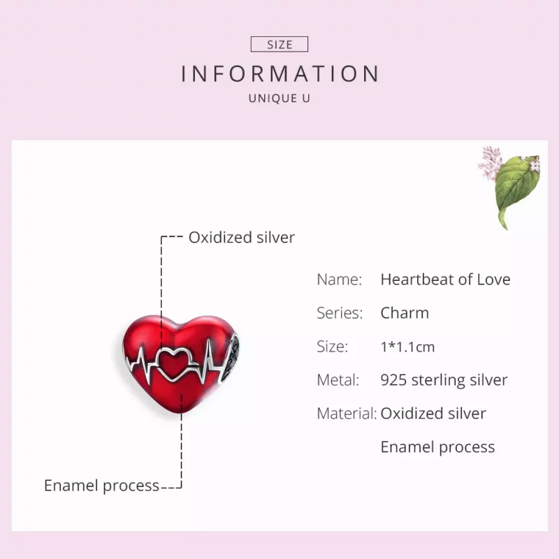 (imagen para) Charm estilo Pandora de plata con corazón rojo latido del amor - SCC1569 - Ver 7