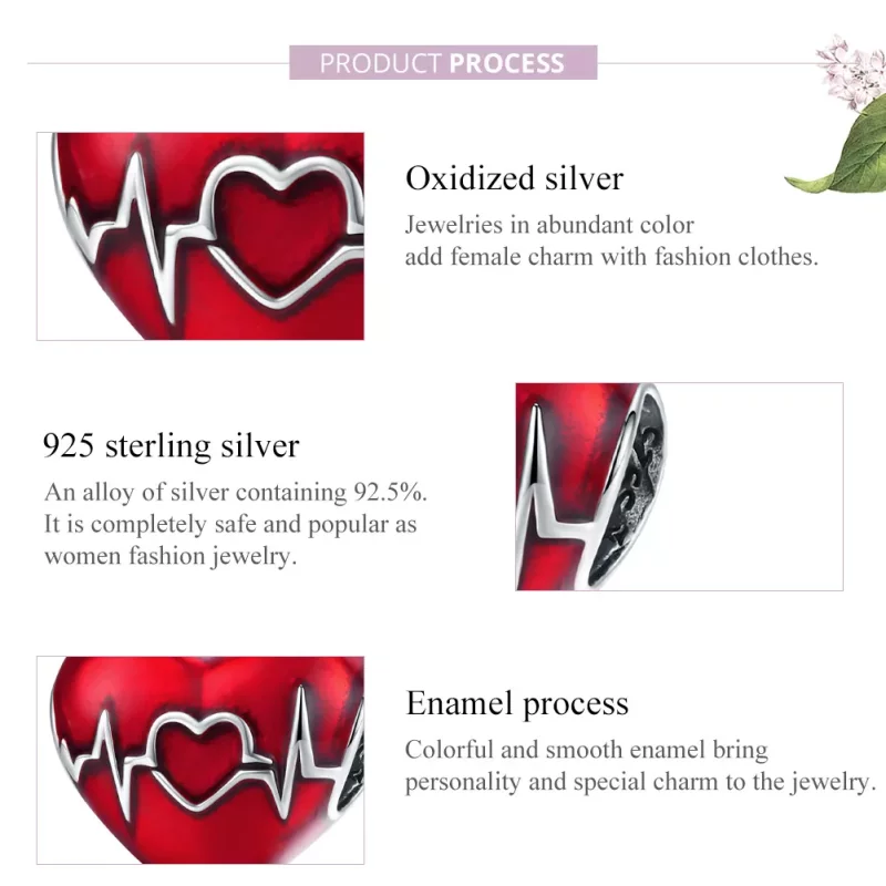 (imagen para) Charm estilo Pandora de plata con corazón rojo latido del amor - SCC1569 - Ver 8