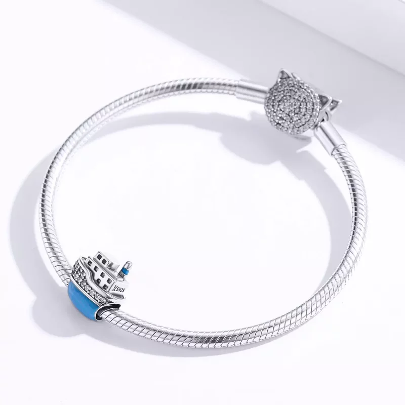 (imagen para) Charm estilo Pandora de plata con crucero azul - SCC1379 - Ver 2
