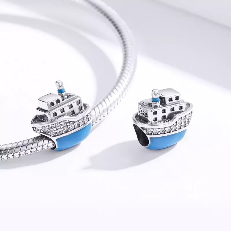 (imagen para) Charm estilo Pandora de plata con crucero azul - SCC1379 - Ver 4