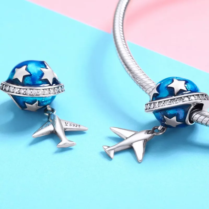 (imagen para) Charm estilo Pandora de plata con diseño de avión de ensueño para viajar - SCC88 - Ver 3