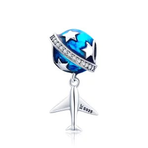 Charm estilo Pandora de plata con diseño de avión de ensueño para viajar - SCC887 (imagen para) Charm estilo Pandora de plata con diseño de avión de ensueño para viajar - SCC887