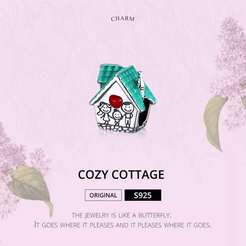 (imagen para) Charm estilo Pandora de plata con encanto de acogedora cabaña - SCC1518 - Ver 6