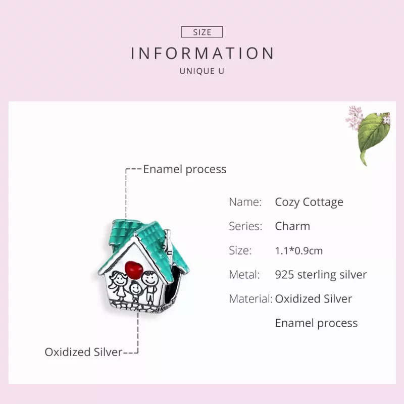 (imagen para) Charm estilo Pandora de plata con encanto de acogedora cabaña - SCC1518 - Ver 7