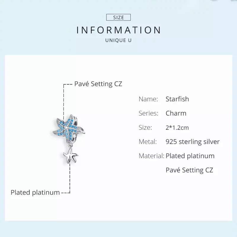 (imagen para) Charm estilo Pandora de Plata con Estrella de Mar Oceánica - BSC252 - Ver 6