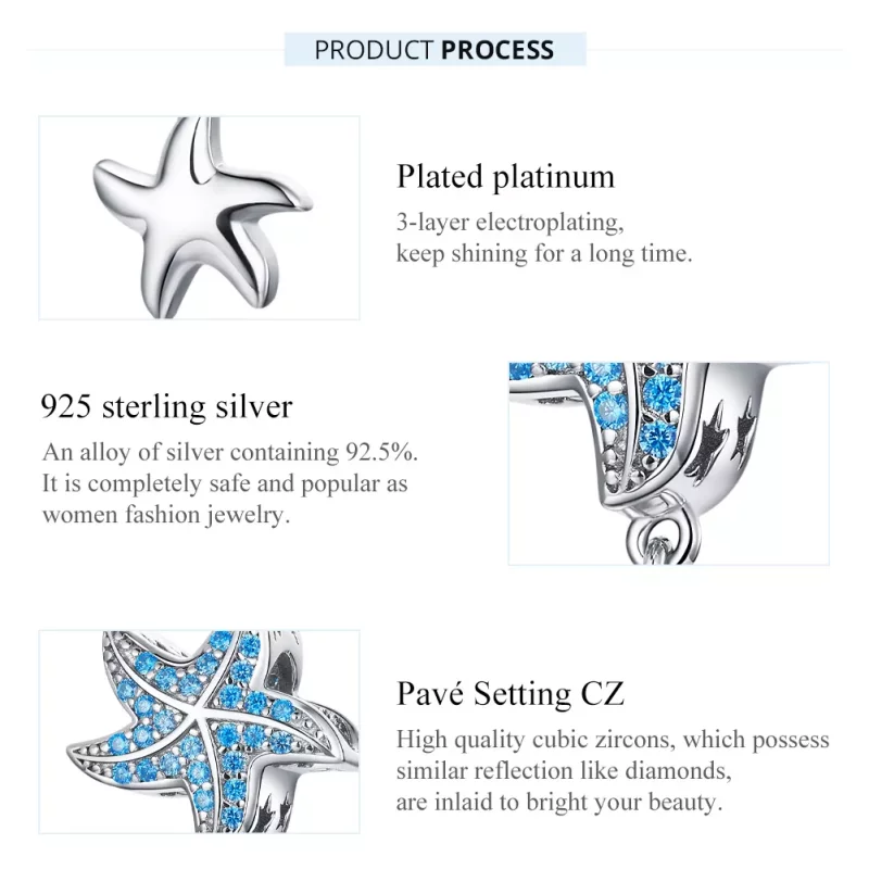 (imagen para) Charm estilo Pandora de Plata con Estrella de Mar Oceánica - BSC252 - Ver 7