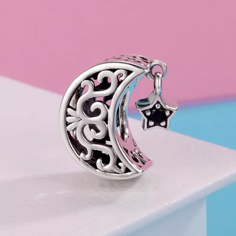 (imagen para) Charm estilo Pandora de plata con luna y estrella - SCC483 - Ver 4