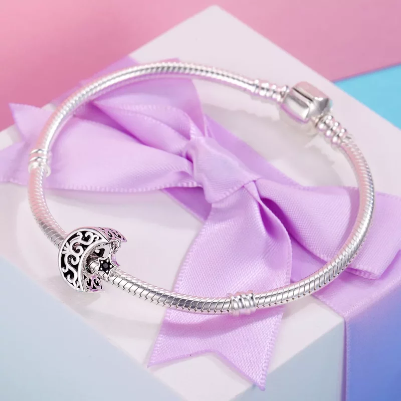(imagen para) Charm estilo Pandora de plata con luna y estrella - SCC483 - Ver 5