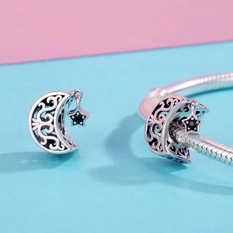 (imagen para) Charm estilo Pandora de plata con luna y estrella - SCC483 - Ver 6