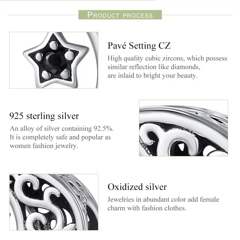 (imagen para) Charm estilo Pandora de plata con luna y estrella - SCC483 - Ver 7
