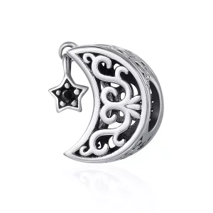 (imagen para) Charm estilo Pandora de plata con luna y estrella - SCC483