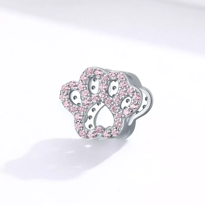 (imagen para) Charm estilo Pandora de plata con pata rosa - BSC164 - Ver 2