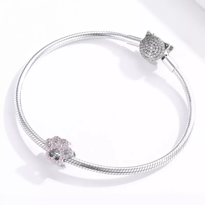 (imagen para) Charm estilo Pandora de plata con pata rosa - BSC164 - Ver 3