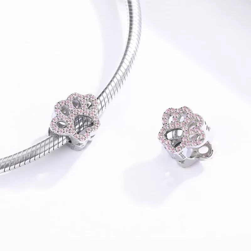 (imagen para) Charm estilo Pandora de plata con pata rosa - BSC164 - Ver 4