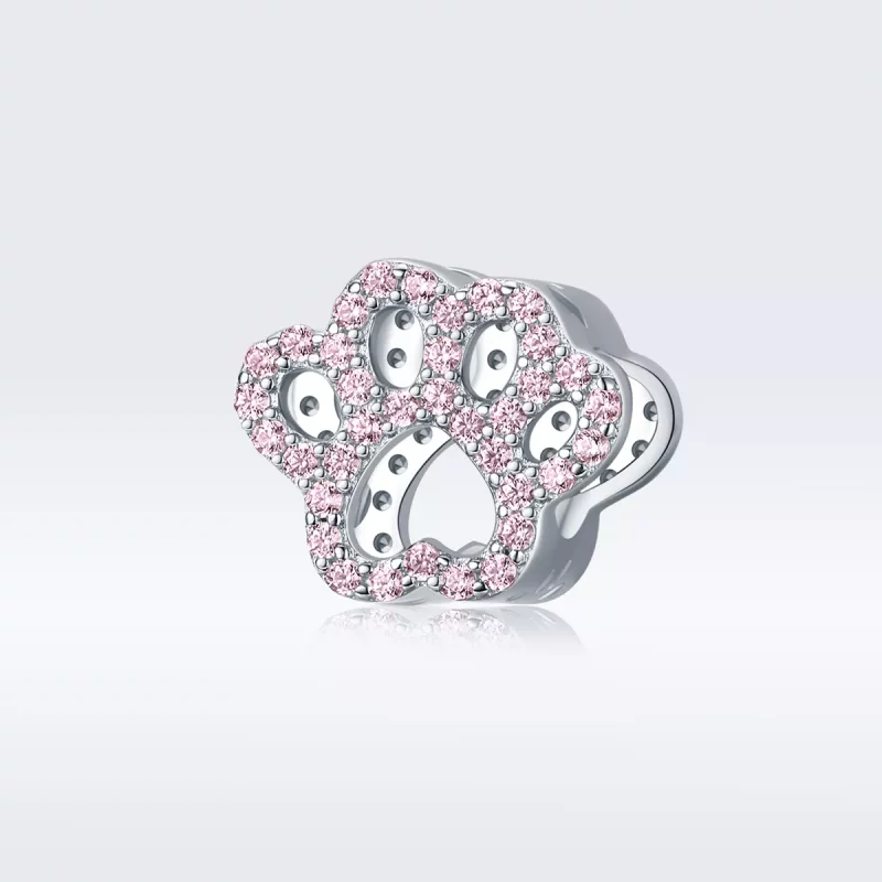 (imagen para) Charm estilo Pandora de plata con pata rosa - BSC164 - Ver 5