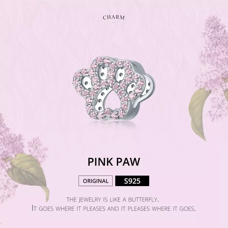 (imagen para) Charm estilo Pandora de plata con pata rosa - BSC164 - Ver 6