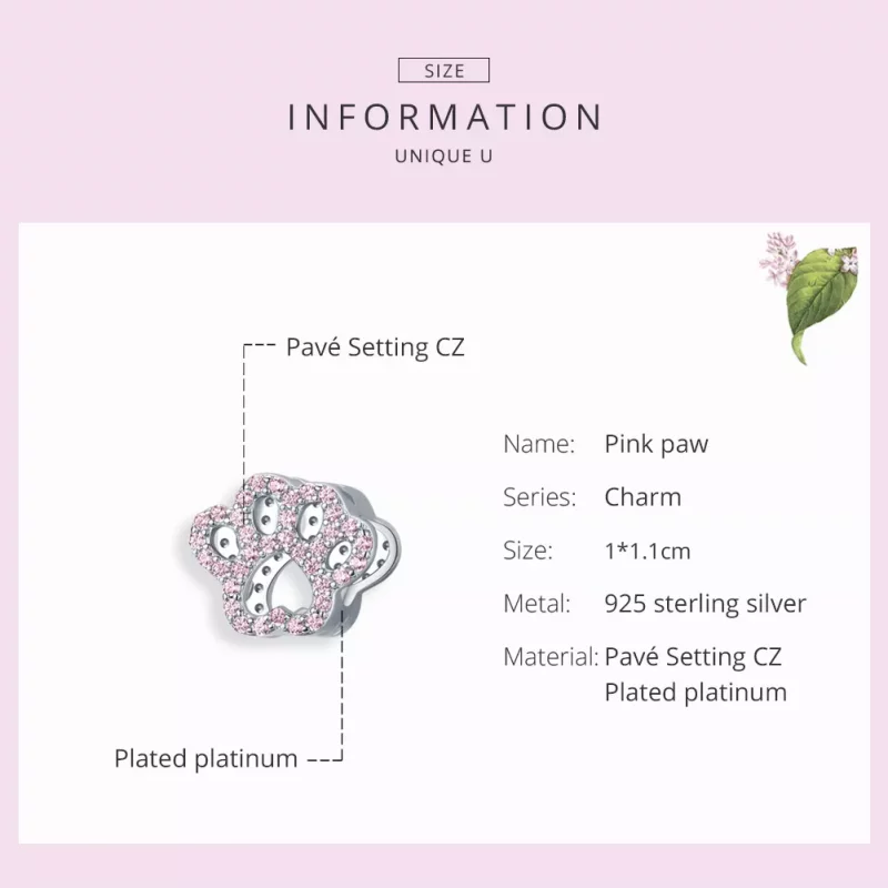 (imagen para) Charm estilo Pandora de plata con pata rosa - BSC164 - Ver 7
