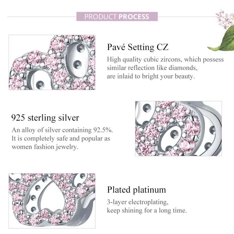 (imagen para) Charm estilo Pandora de plata con pata rosa - BSC164 - Ver 8
