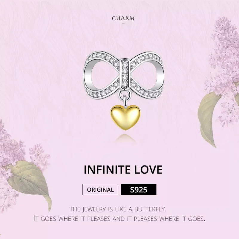 (imagen para) Charm estilo Pandora de plata y oro chapado en infinito amor - SCC1300 - Ver 2