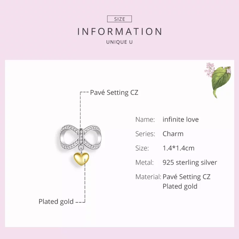 (imagen para) Charm estilo Pandora de plata y oro chapado en infinito amor - SCC1300 - Ver 3