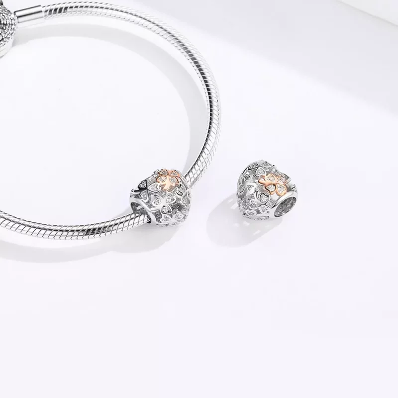 (imagen para) Charm estilo Pandora de plata y oro rosa con trébol de cuatro hojas - SCC1248 - Ver 4