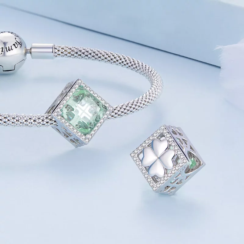 (imagen para) Charm estilo Pandora de trébol de cuatro hojas - BSC667 - Ver 5