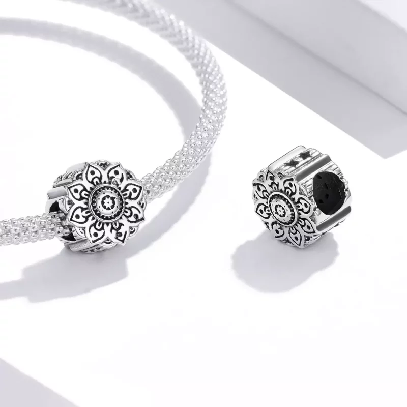 (imagen para) Charm estilo Pandora en plata con diseño de loto vintage - SCC1823 - Ver 4