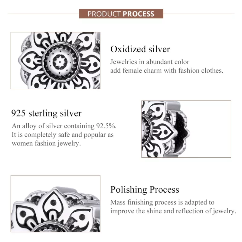 (imagen para) Charm estilo Pandora en plata con diseño de loto vintage - SCC1823 - Ver 7