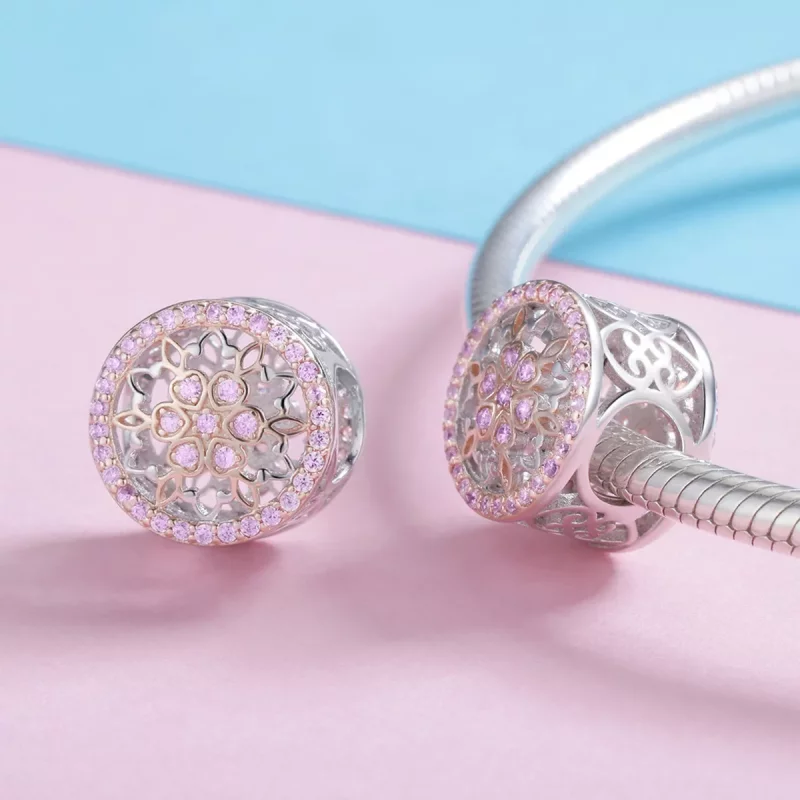 (imagen para) Charm Pandora de estilo dos tonos con brote floreciente - SCC923 - Ver 4