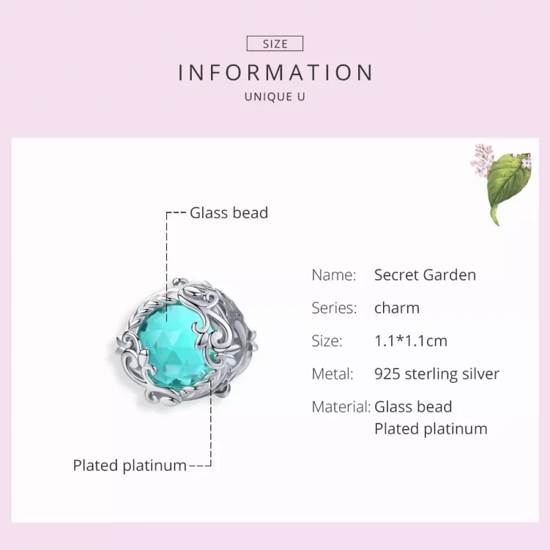 (imagen para) Charm Pandora de estilo plateado "Jardín Secreto" - BSC105 - Ver 7