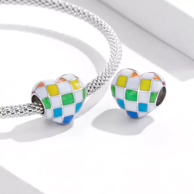 (imagen para) Charm Pandora estilo amor arcoíris cuadriculado - SCC2131 - Ver 4