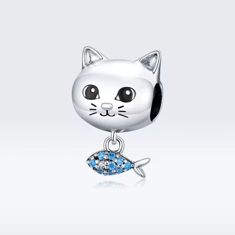 (imagen para) Charm Pandora estilo gatito plateado con forma de pez amor - BSC226 - Ver 5