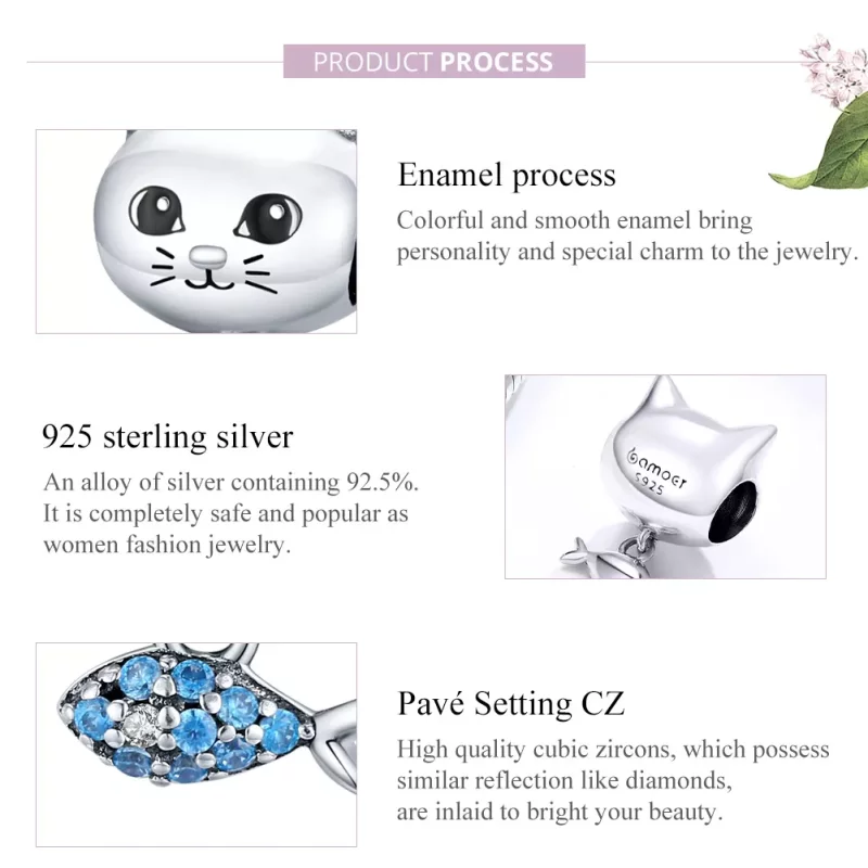 (imagen para) Charm Pandora estilo gatito plateado con forma de pez amor - BSC226 - Ver 8