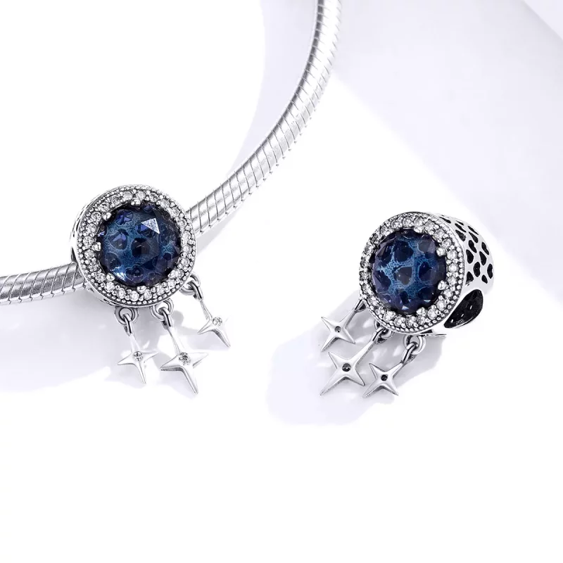 (imagen para) Charm Pandora estilo plata con estrella azul - SCC1432 - Ver 3