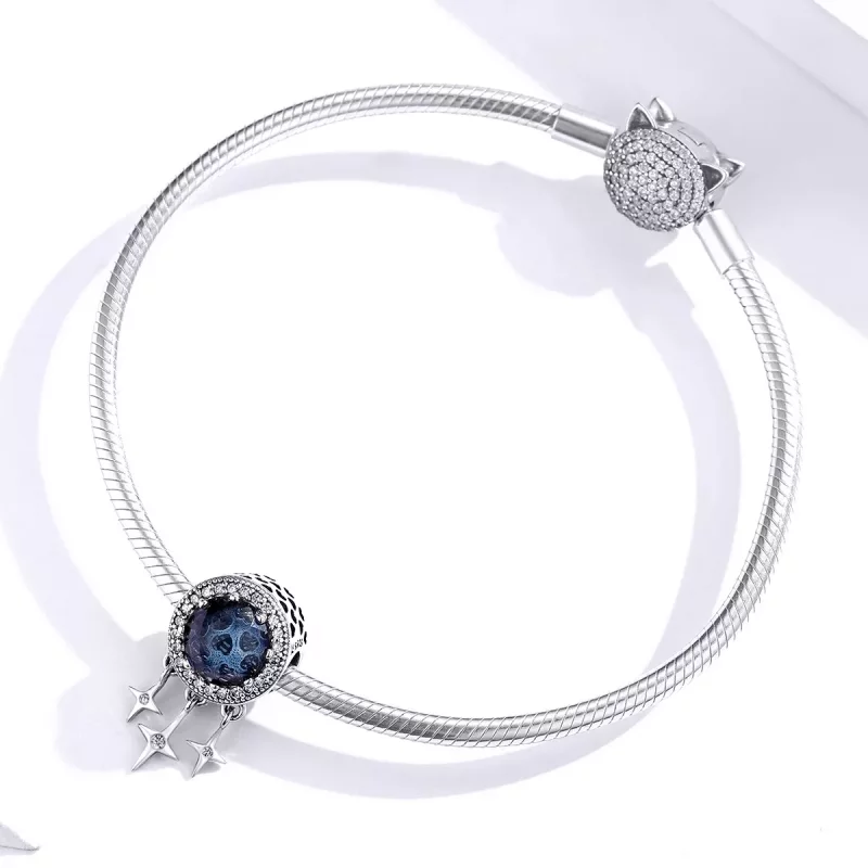 (imagen para) Charm Pandora estilo plata con estrella azul - SCC1432 - Ver 4