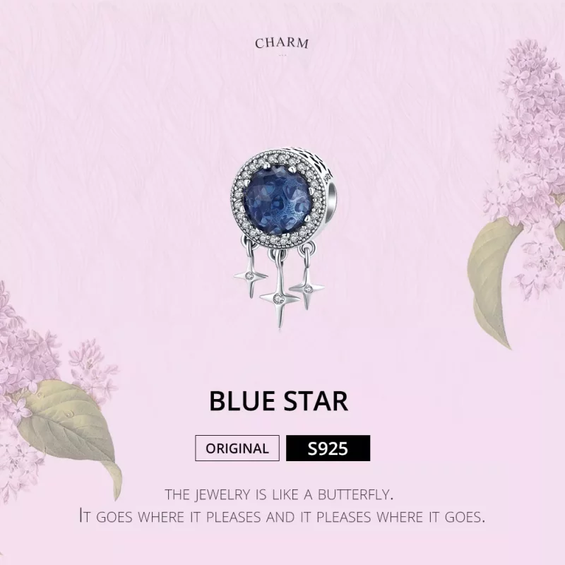 (imagen para) Charm Pandora estilo plata con estrella azul - SCC1432 - Ver 6