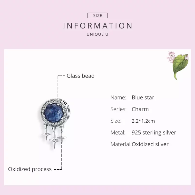 (imagen para) Charm Pandora estilo plata con estrella azul - SCC1432 - Ver 7
