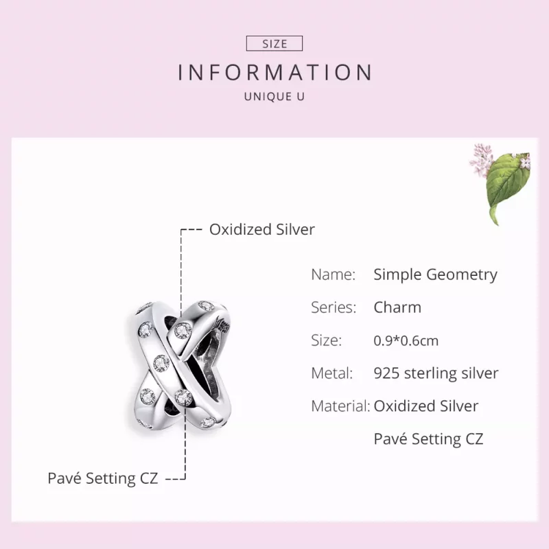 (imagen para) Charm Pandora estilo plata de geometría simple - SCC1515 - Ver 7