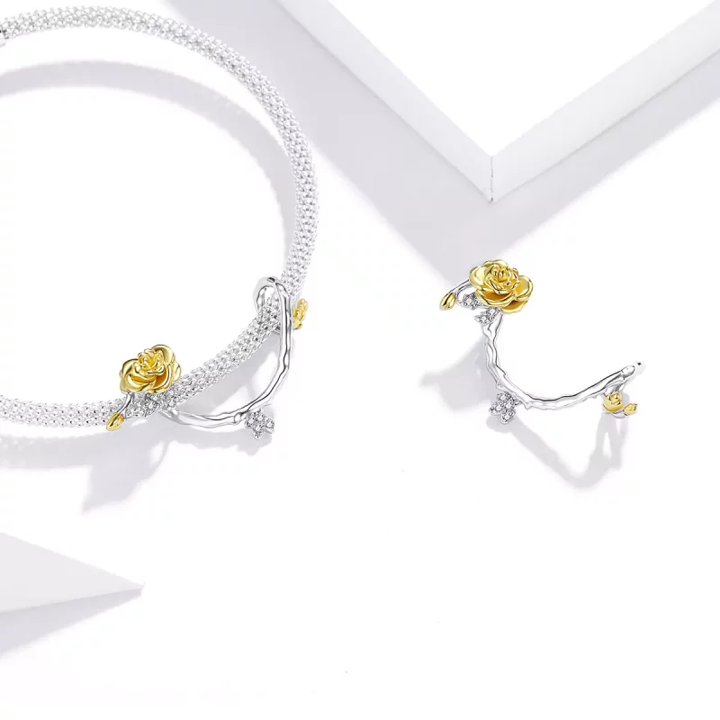 (imagen para) Charm Pandora estilo Vides de Rosas Bicolor de Dos Tonos - BSC322 - Ver 4