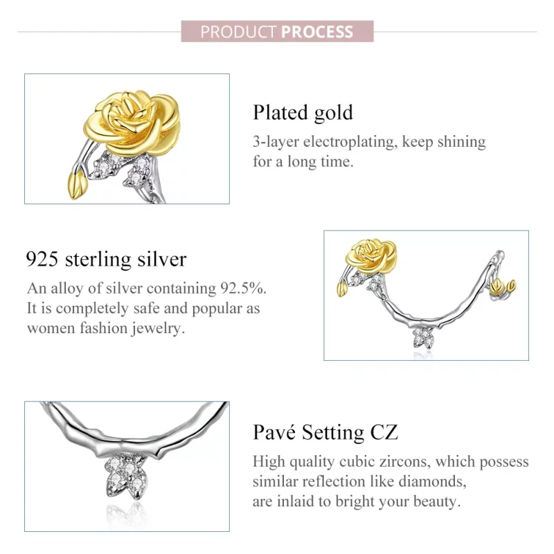 (imagen para) Charm Pandora estilo Vides de Rosas Bicolor de Dos Tonos - BSC322 - Ver 7