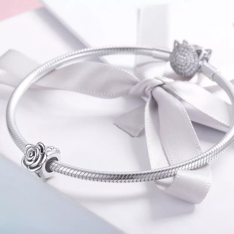 (imagen para) Charm Pandora Style Plata Blanco Rosa - SCC1101 - Ver 3