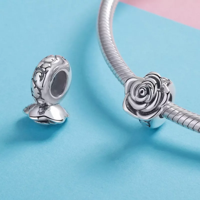 (imagen para) Charm Pandora Style Plata Blanco Rosa - SCC1101 - Ver 4