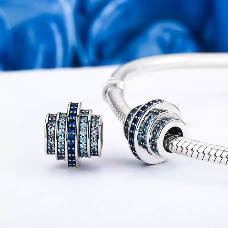 (imagen para) Charm Rítmico Azul Plateado al Estilo Pandora - SCC129 - Ver 3