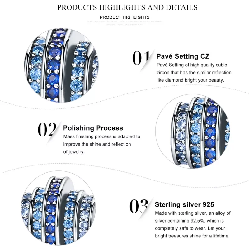 (imagen para) Charm Rítmico Azul Plateado al Estilo Pandora - SCC129 - Ver 5