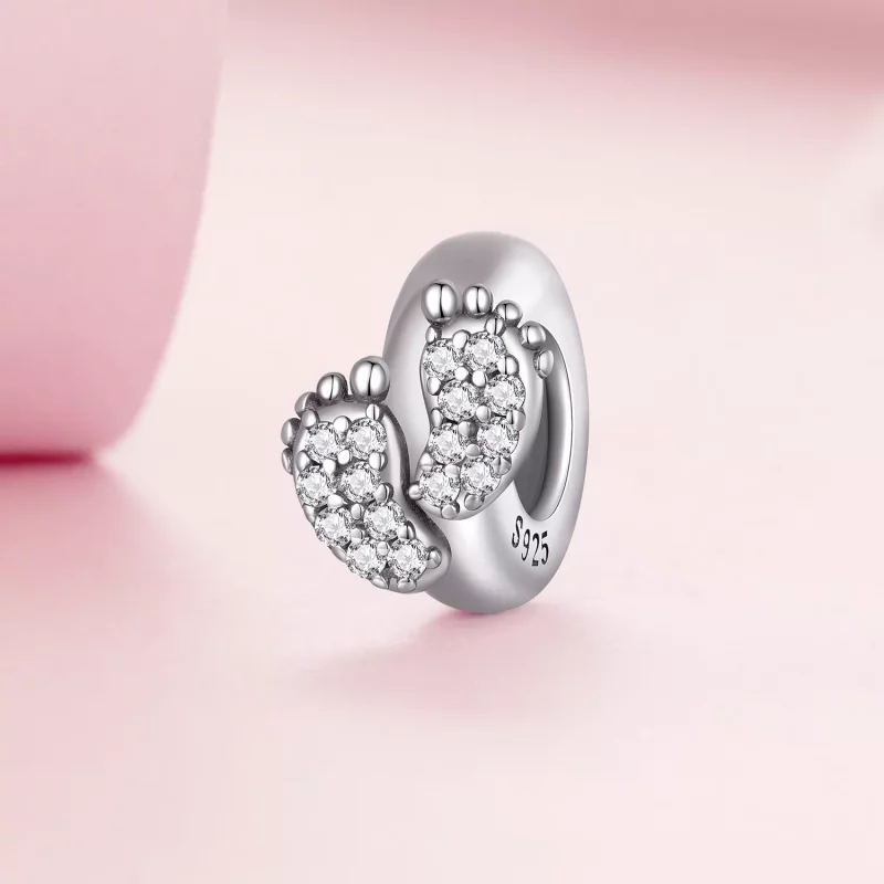 (imagen para) Charm separador con estilo Pandora de huellas de bebé - BSC688 - Ver 2
