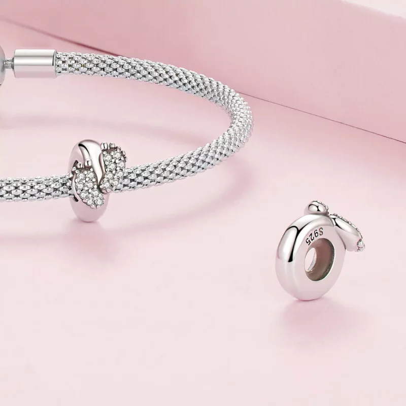 (imagen para) Charm separador con estilo Pandora de huellas de bebé - BSC688 - Ver 4