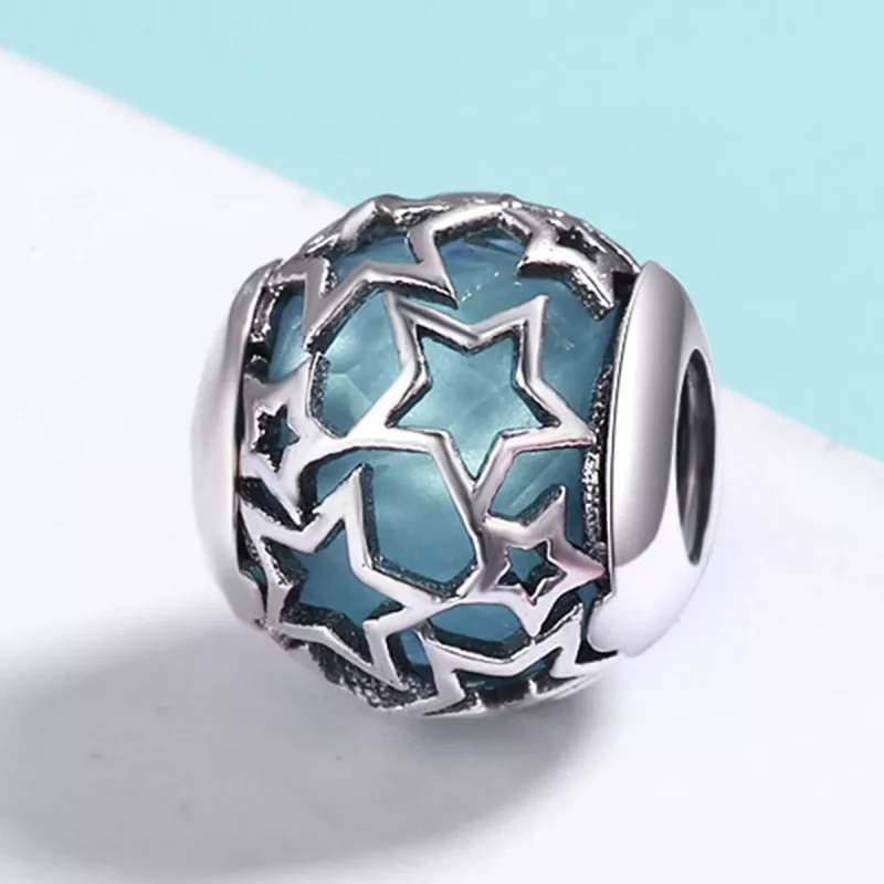 (imagen para) Charm tipo Pandora de estrellas plateadas - SCC411 - Ver 3