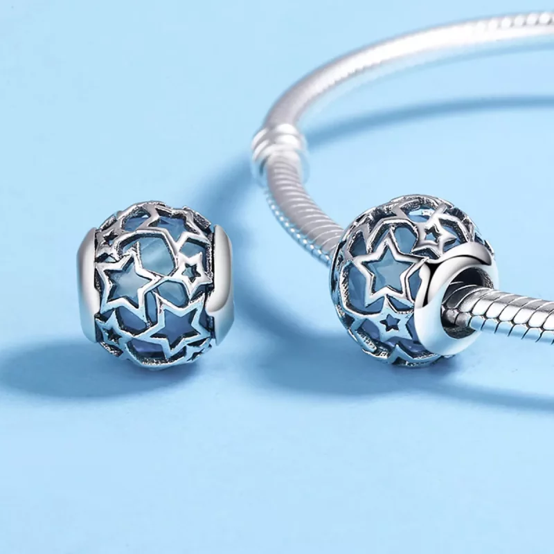 (imagen para) Charm tipo Pandora de estrellas plateadas - SCC411 - Ver 5