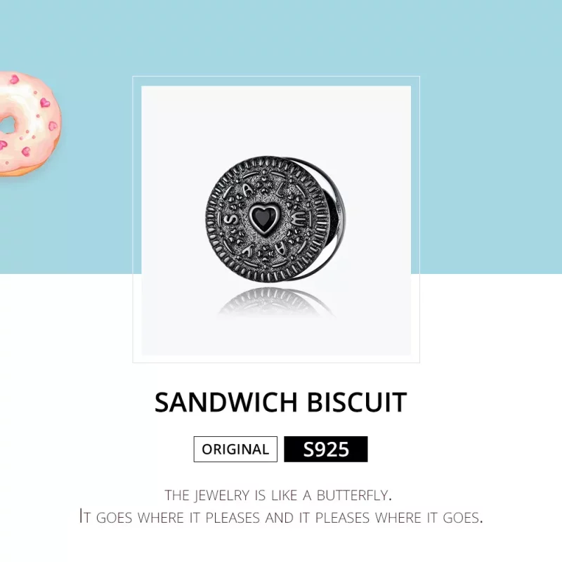 (imagen para) Charm tipo Pandora en plata con diseño de galleta sándwich - BSC352 - Ver 6