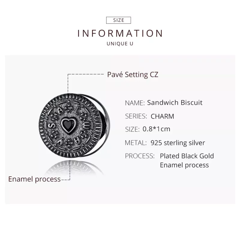(imagen para) Charm tipo Pandora en plata con diseño de galleta sándwich - BSC352 - Ver 8